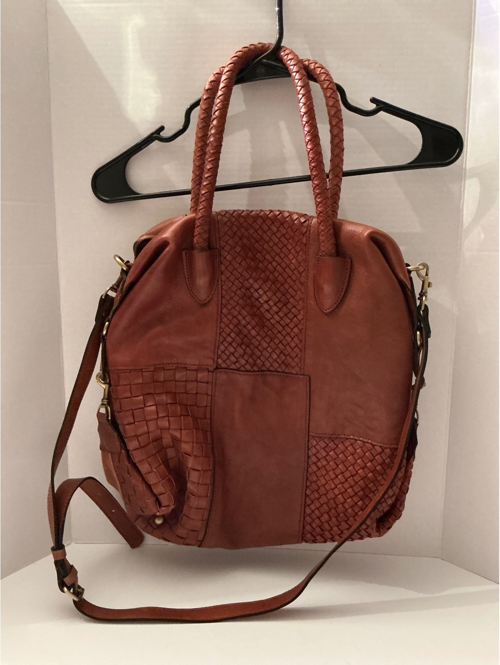 Patricia Nash Slouchy 3 way weaved leather Paloma handbag EUC with long strap